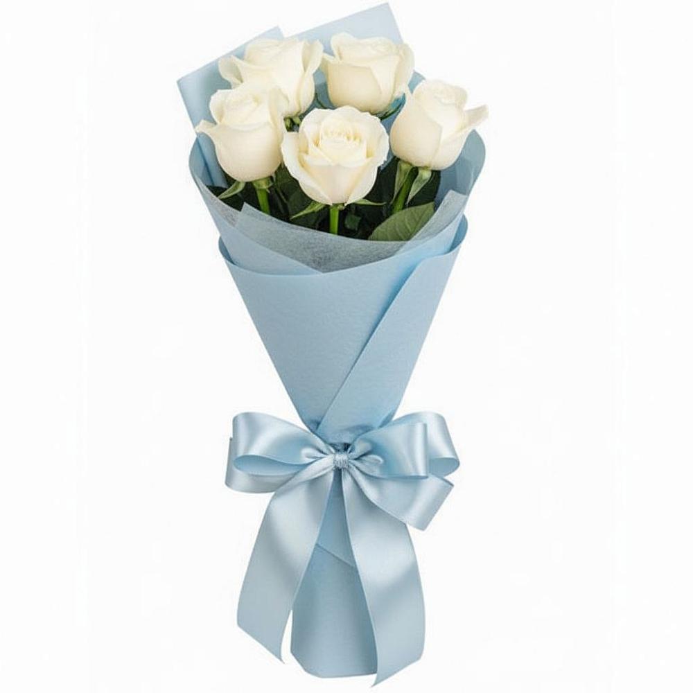 Букет 5 Белых роз Проуд в Ессентукской