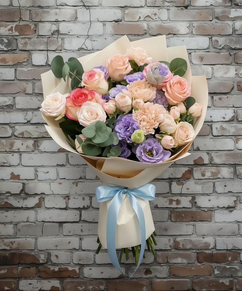 Букет цветов из: Розы, Лизиантусы и Гвоздики в Ессентукской