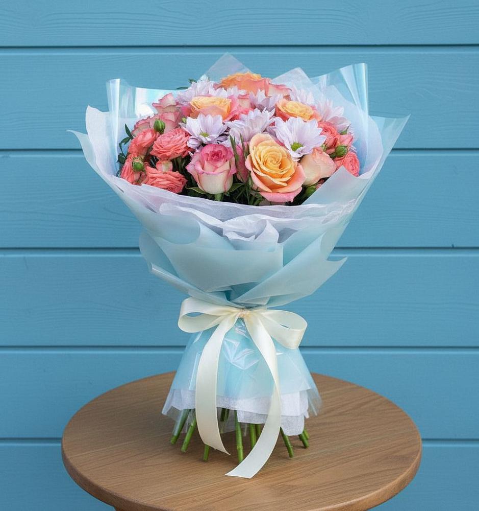 Букет цветов из: Хризантемы и Розы в Ессентукской