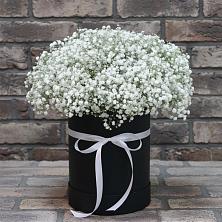 Цветочная композиция из Гипсофила в шляпной коробке в Ессентукской